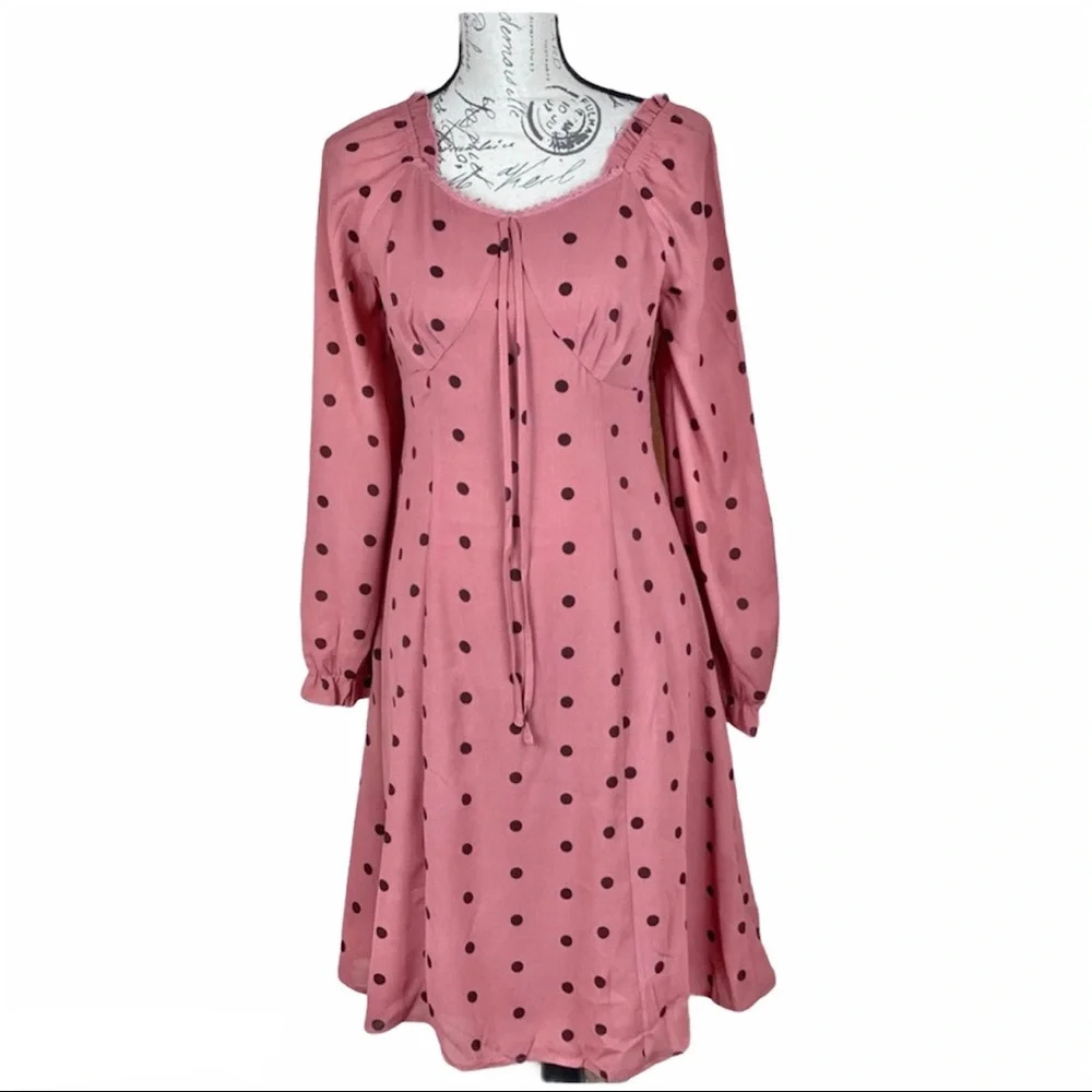 New Boutique Pink Ruffle Polka Dot Dress